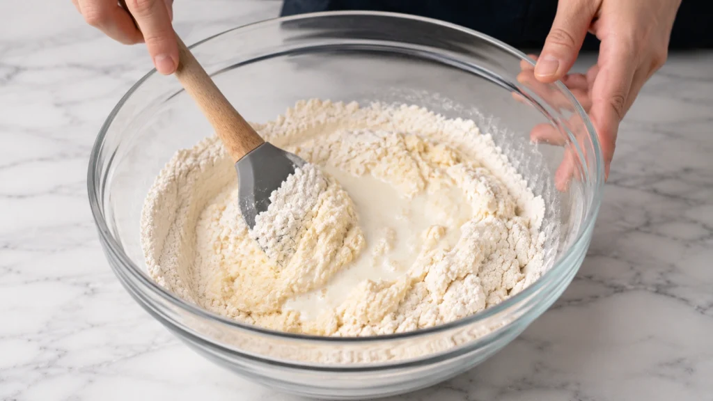Adding Buttermilk to Biscuit Dough