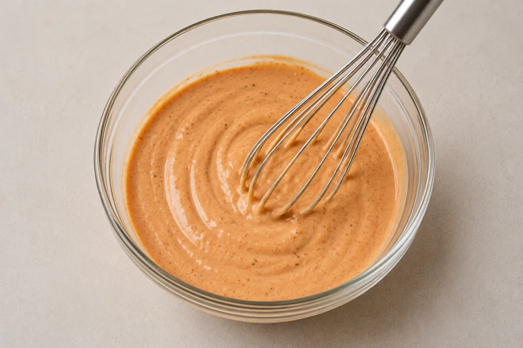 Worcestershire sauce and pickle juice blended into creamy Braum's sauce mixture in glass bowl