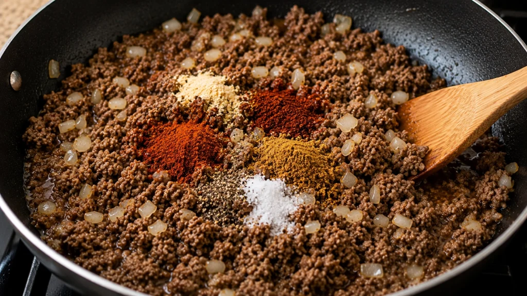 Adding Seasonings to Beef Mixture
