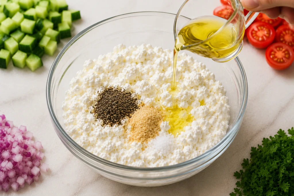 Adding Seasonings to Cottage Cheese Mixture
