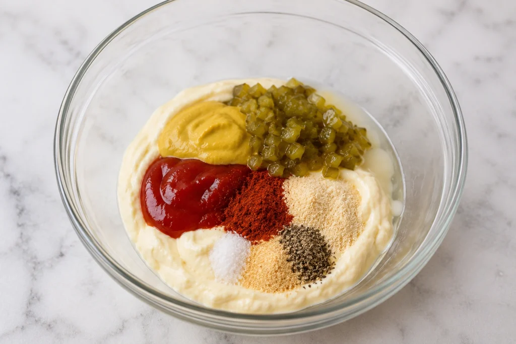 Adding Spices and Relish to Burgerville Sauce
