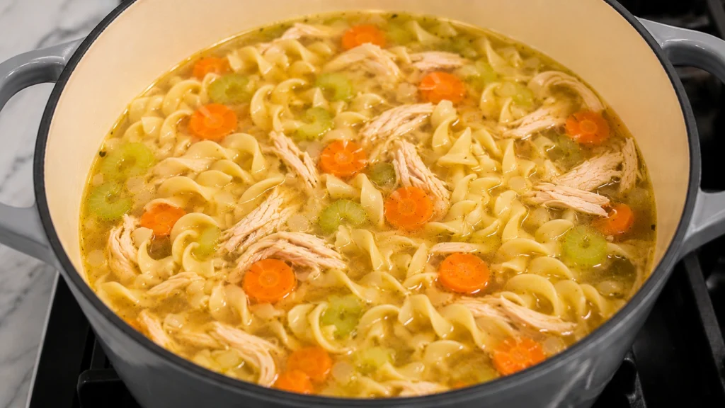 Cooking Noodles in Chicken Soup