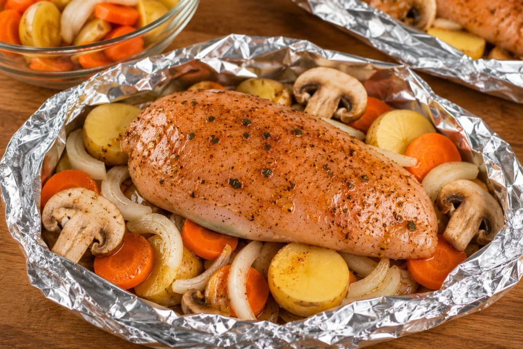 Cracker Barrel Campfire Chicken Recipe Step 3 Build Foil Packets