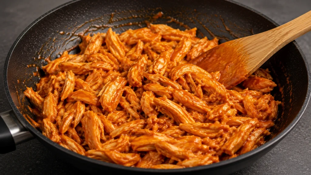 Mixing Chicken with Buffalo Sauce
