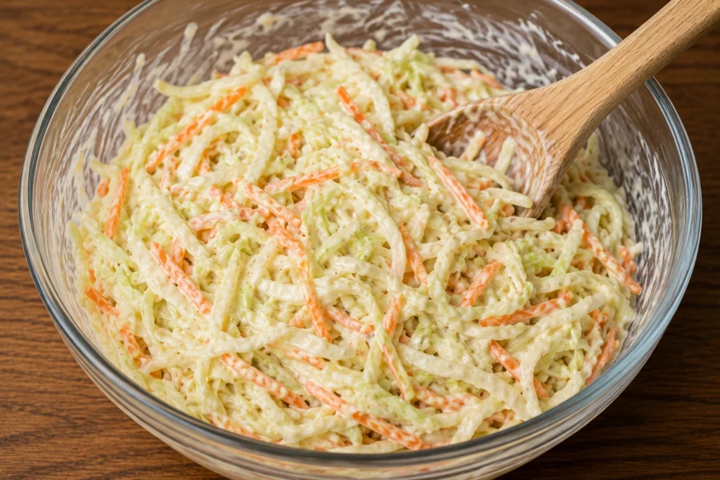 Mixing Creamy Coleslaw Together