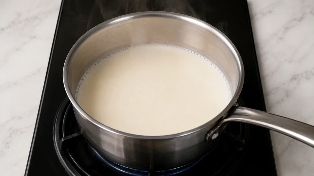 Warming Evaporated Milk in a Saucepan