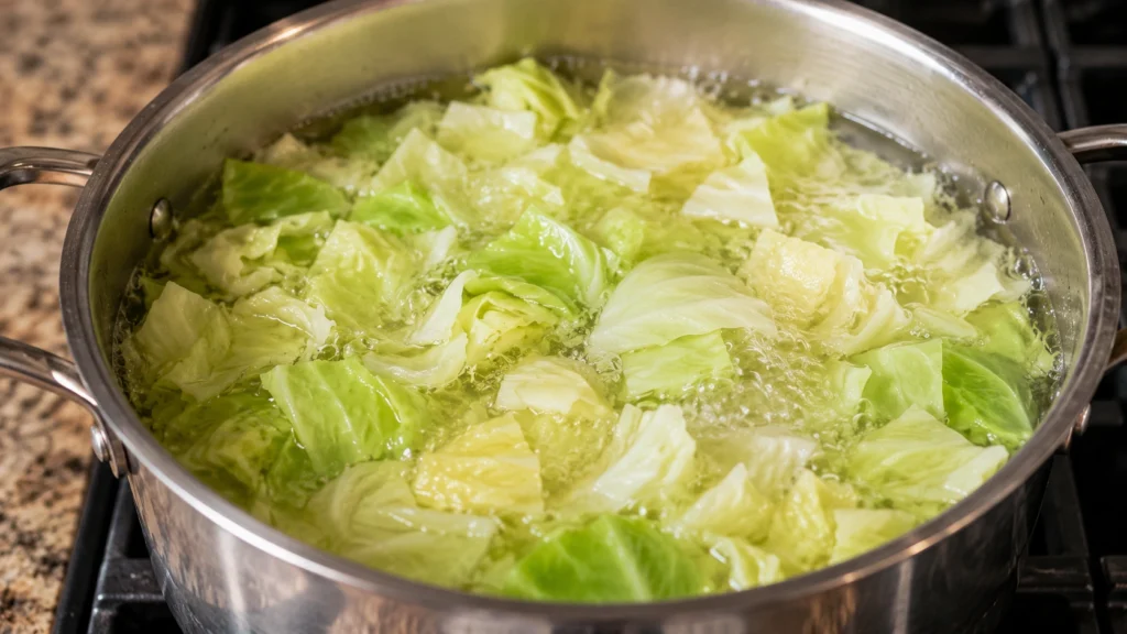 Boiling Chopped Cabbage for the Casserole