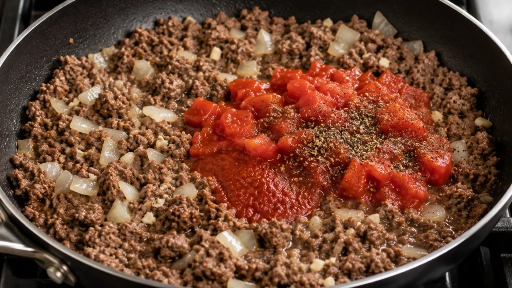 Cooking the Beef and Tomato Mixture