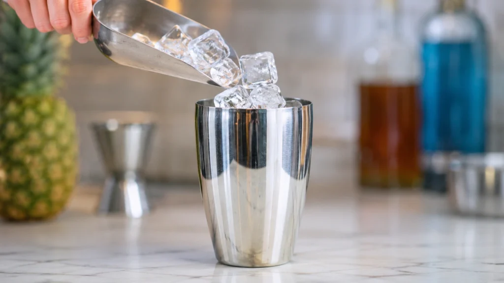 Filling the Cocktail Shaker with Ice