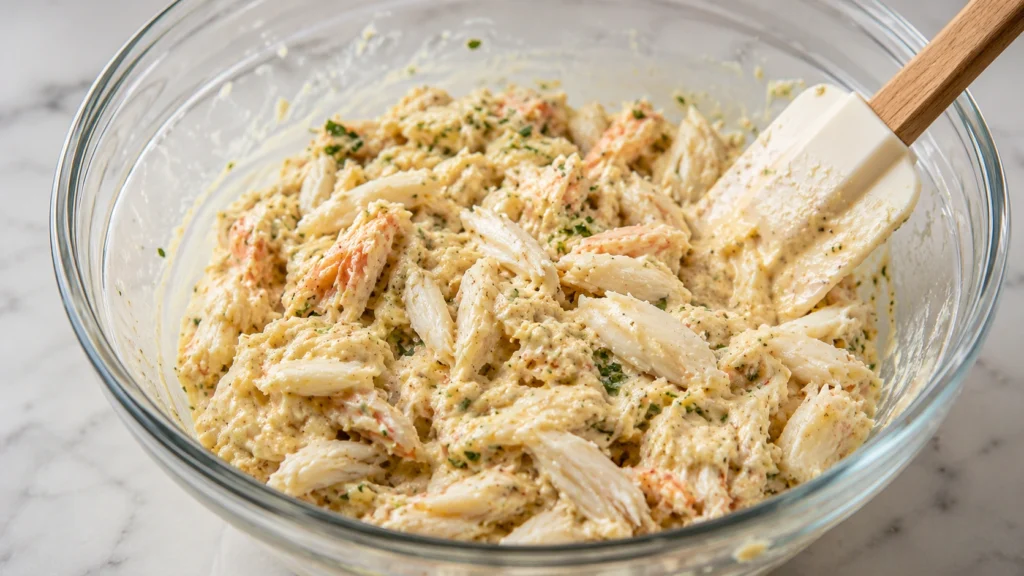 Folding Crab Meat into Mixture