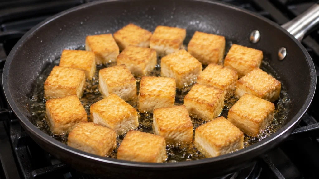 Frying Crispy Golden Tofu