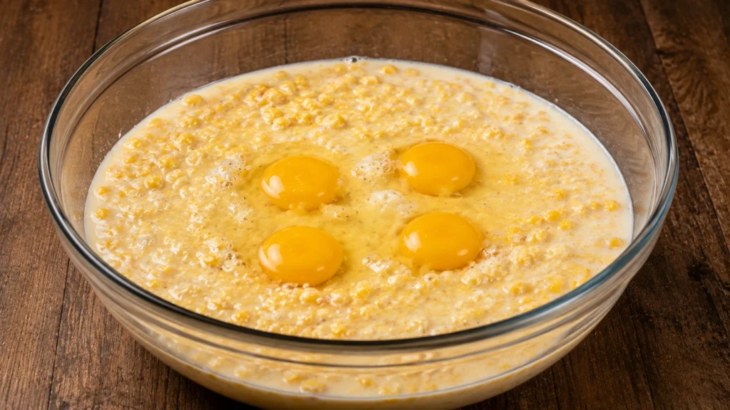 Mixing Corn, Cream, and Eggs
