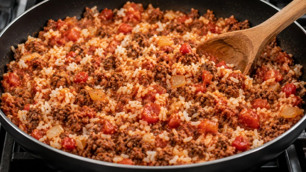 Mixing Rice with the Beef Filling