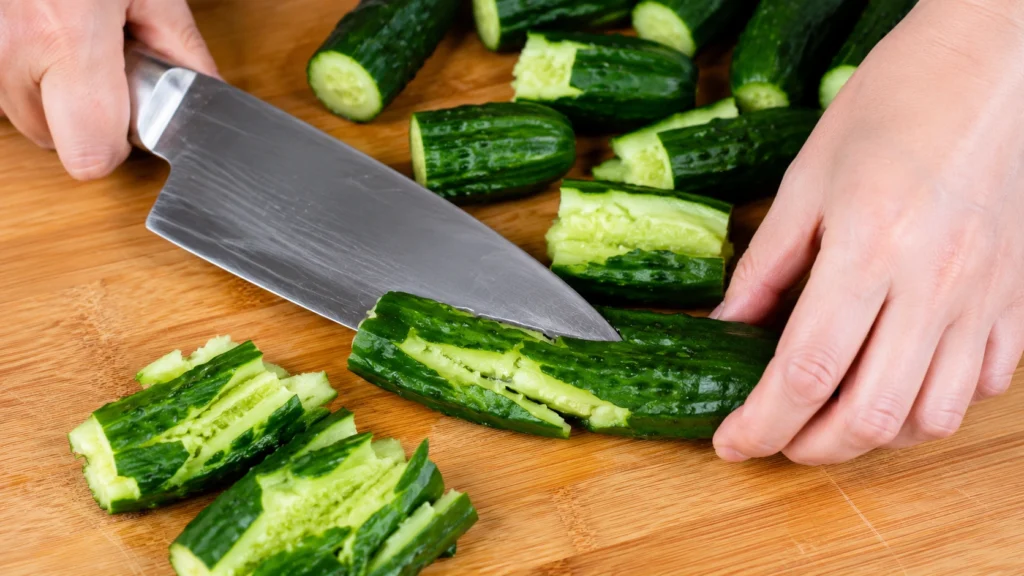 Preparing Cucumbers for Dough Zone Cucumber Recipe