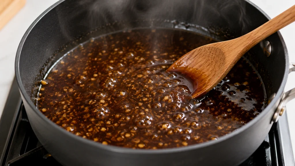 Simmering the Teriyaki Sauce Mixture