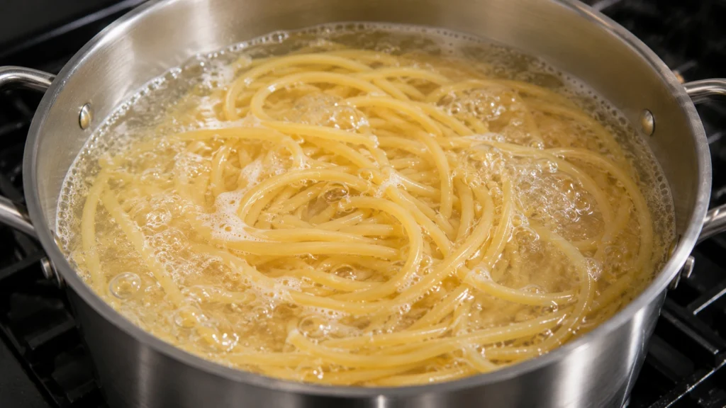 Cooking the Bucatini Until Al Dente