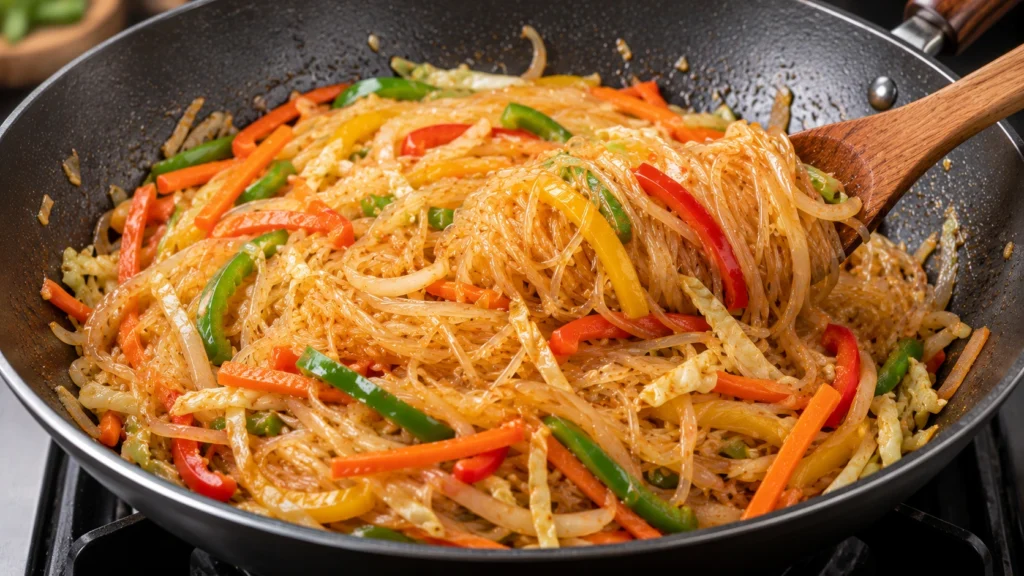 combining-mung-bean-noodles-with-sauce