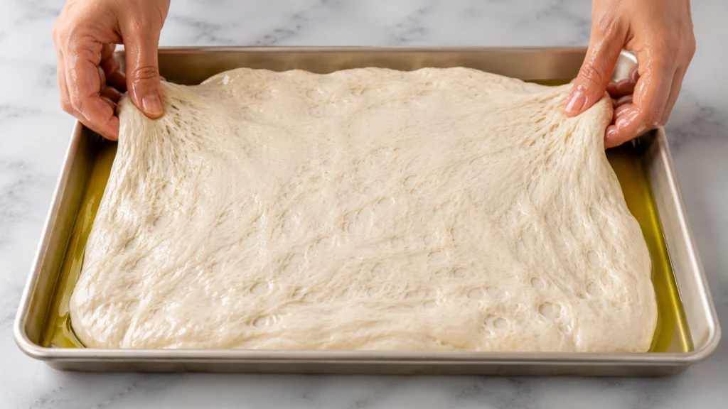 transfer-focaccia-dough-to-baking-pan