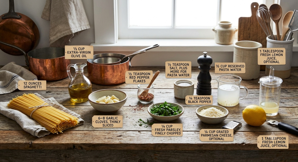 Garlic and Olive Oil Pasta Recipe Ingedients