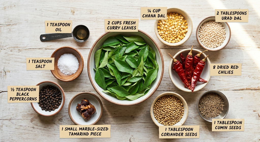 Karivepaku Podi Recipe Ingredients