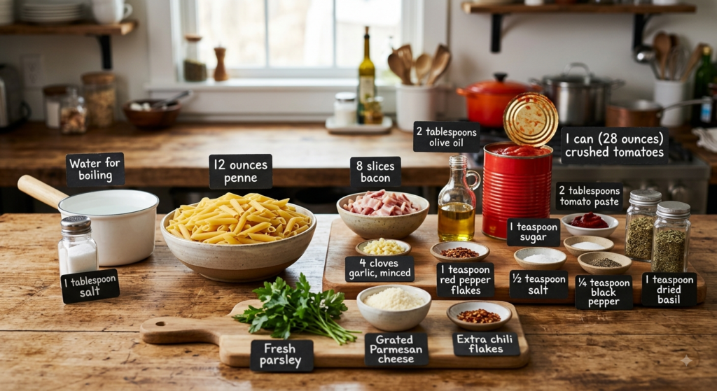 Pasta Arrabiata Med Bacon Recipe Ingredients