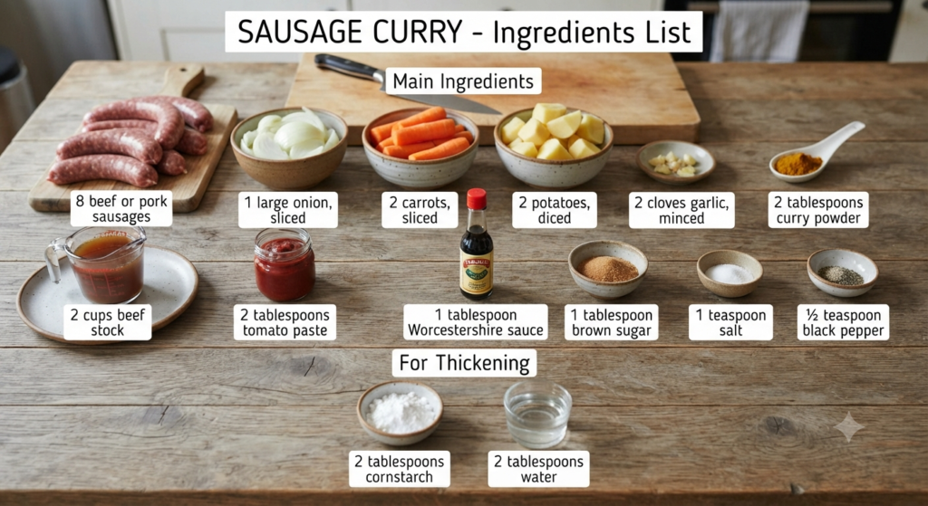 Slow Cooker Curried Sausages Recipe Ingredients
