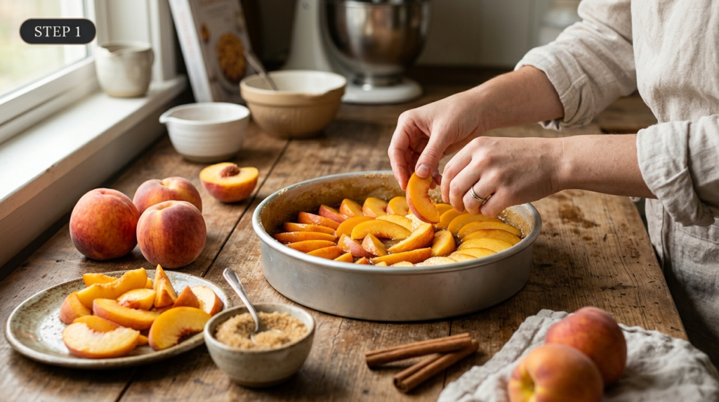 Upside Down Peach Cake Recipe (1)