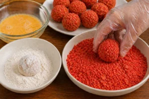 Hot Cheeto Boudin Balls Recipe Step 3: Coat the Balls