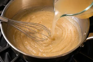 Popeyes Gravy Recipe Step 2: Add Liquid Slowly