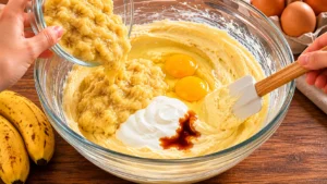 Adding Bananas and Wet Ingredients