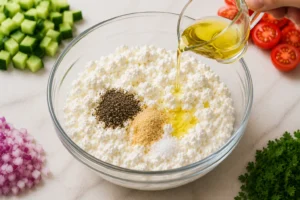 Adding Seasonings to Cottage Cheese Mixture