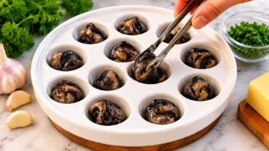 Arranging Escargot in Baking Dish