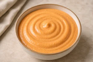 Homemade Braum's sauce in serving bowl with creamy tangy smooth texture ready for burgers fries and dipping