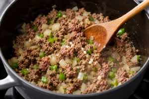 Browning Beef and Vegetables for Runza Chili