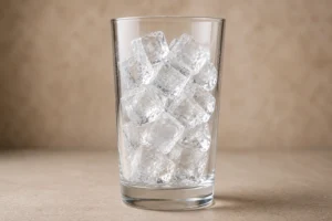 Tall serving glass filled with clear ice cubes ready for homemade iced coffee