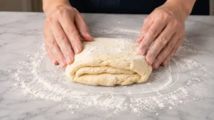 Folding Biscuit Dough on Countertop