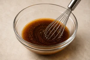 Brown sugar, vanilla syrup, and flavor ingredients being mixed in a glass bowl