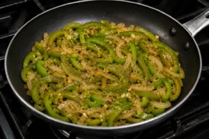 Seasoned Sweet Green Peppers in Skillet