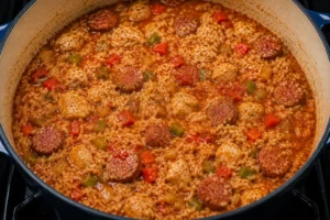 Simmering Yard House Jambalaya Until Rice Is Tender