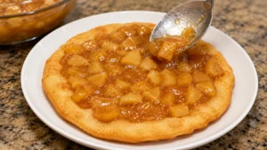 Warm Apple Pie Filling on Crispy Tortilla