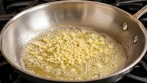 Cooking Garlic Butter for the Broccoli