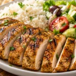 Luna Grill Chicken Recipe Served with Rice and Salad
