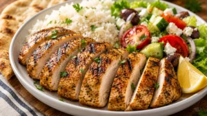 Luna Grill Chicken Recipe Served with Rice and Salad