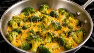 Melting Cheese Over Garlic Butter Broccoli