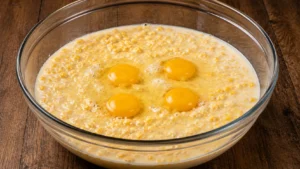 Mixing Corn, Cream, and Eggs