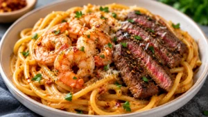 Calabrian Steak and Shrimp Bucatini Recipe