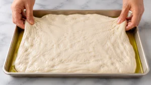 transfer-focaccia-dough-to-baking-pan