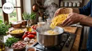 Pasta Arrabiata Med Bacon Recipe Steps (1)